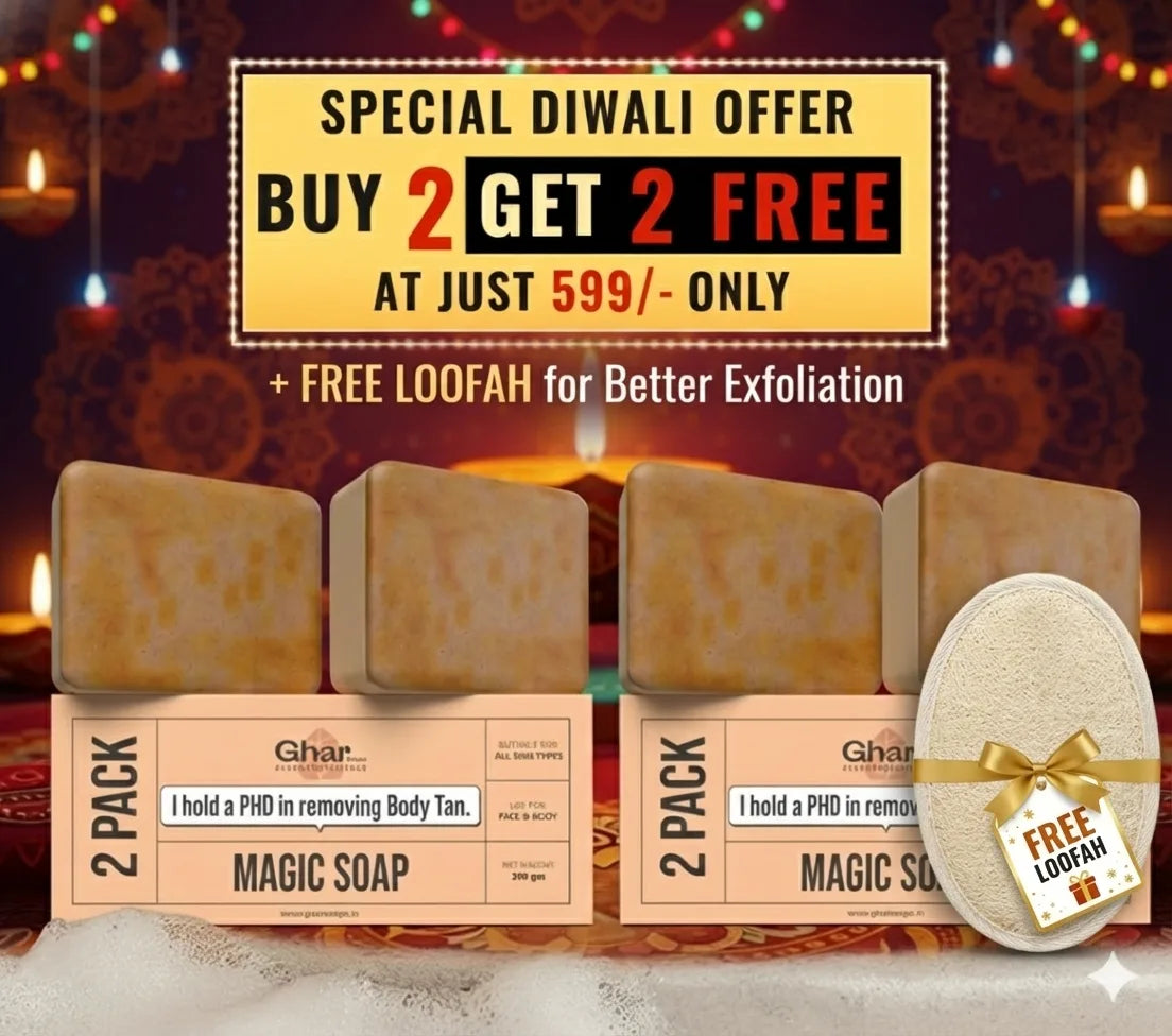 Ghar Soaps – (Sandalwood & Saffron) – Buy 2 Get 2 FREE + Free Loofah